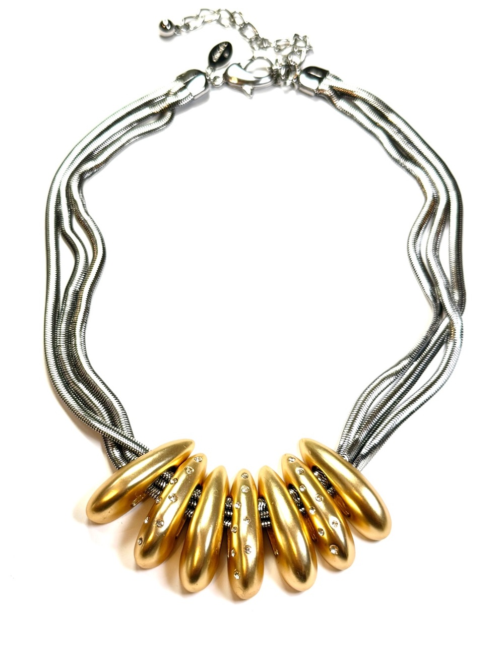 CHICO’s Two-Tone Layered Collar necklace w Crystal Accented Gold Dome Sliders